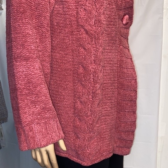J Jill Sweater Cardigan Chenille Pink chunky loose cable knit size L - Picture 13 of 14